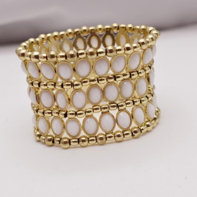 Gold Tone and White Wide Stretch Bracelet 